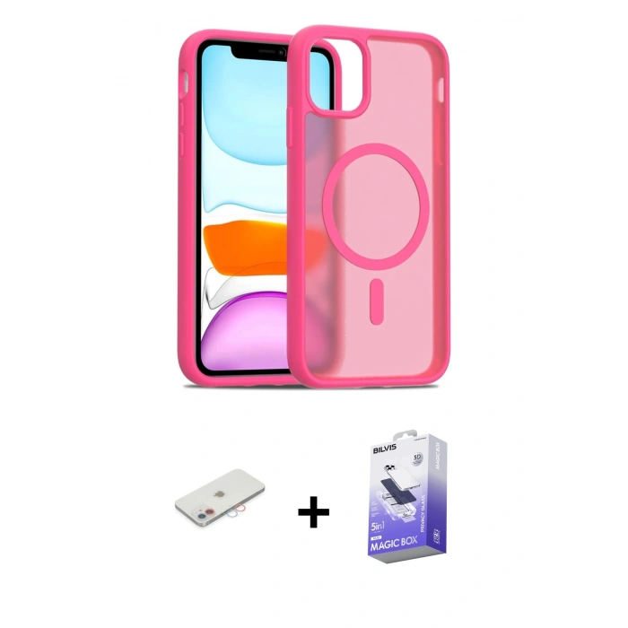 MARSİLYAN™- iPhone 12 Kılıf Siluet Minimal Prime - Siyah Bilvis 5in1 5D Magic Hayalet Cam Ekran Koruyucu + Renkli Kamera Lens Koruma Cam - PE