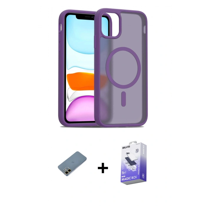 MARSİLYAN™- iPhone 12 Kılıf Siluet Minimal Prime - Siyah Bilvis 5in1 5D Magic Hayalet Cam Ekran Koruyucu + Shine Kamera Lens Koruma Cam - GD