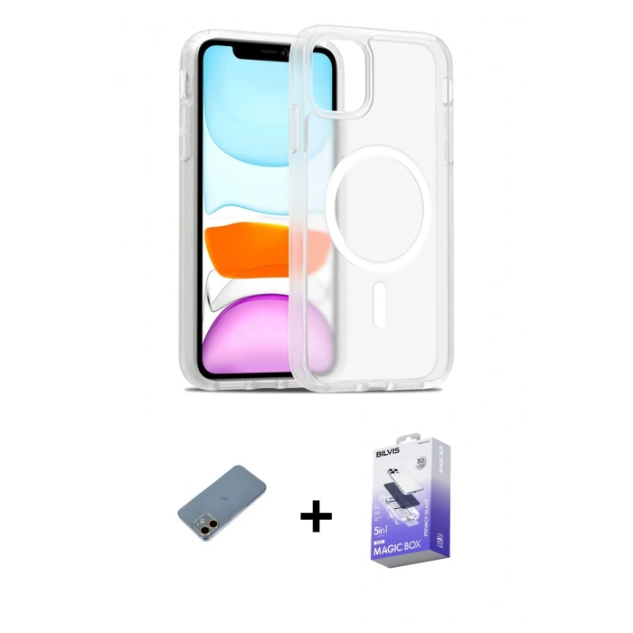 MARSİLYAN™- iPhone 12 Kılıf Siluet Minimal Prime - Siyah Bilvis 5in1 5D Magic Hayalet Cam Ekran Koruyucu + Shine Kamera Lens Koruma Cam - GD