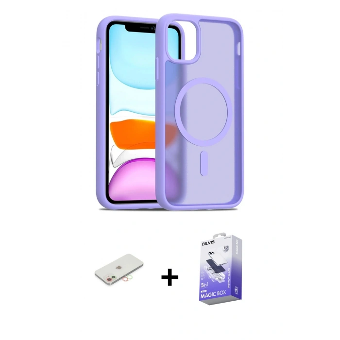 MARSİLYAN™- iPhone 12 Kılıf Siluet Minimal Prime - Siyah Bilvis 5in1 5D Magic Hayalet Cam Ekran Koruyucu + Renkli Kamera Lens Koruma Cam - YL