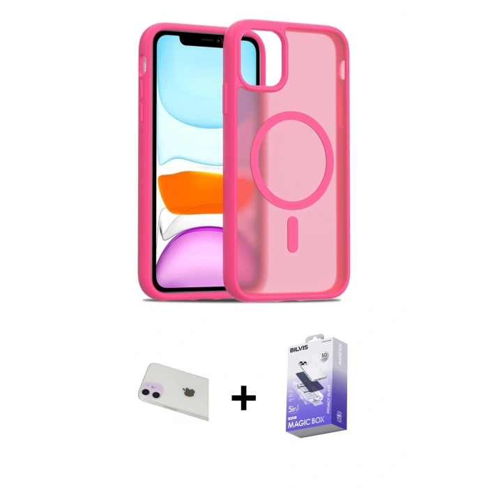 MARSİLYAN™- iPhone 12 Kılıf Siluet Minimal Prime - Siyah Bilvis 5in1 5D Magic Hayalet Cam Ekran Koruyucu + Rainbow Kamera Lens Koruma Cam - MR