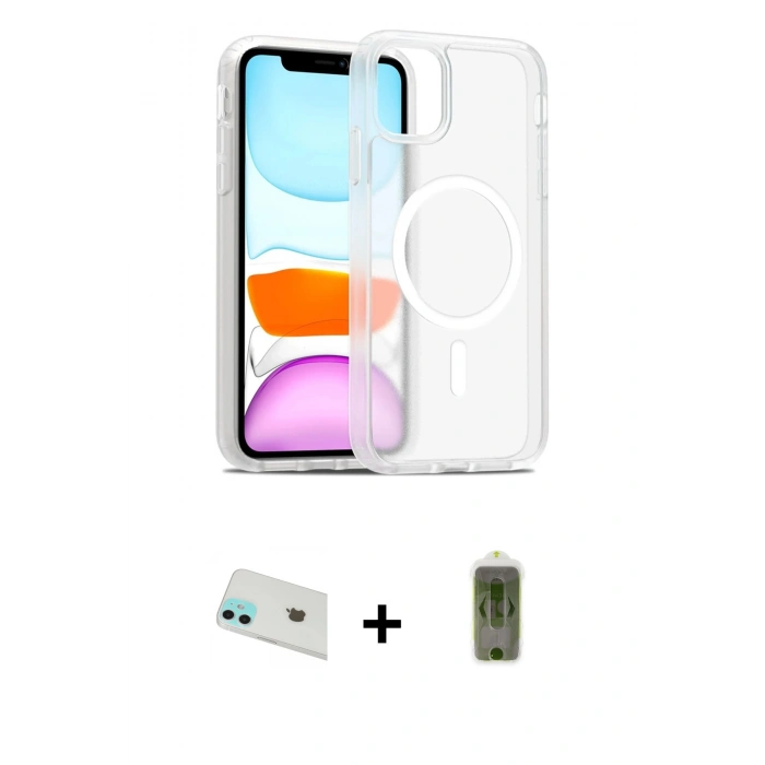 MARSİLYAN™- iPhone 12 Kılıf Siluet Minimal Prime - Siyah Joko Magic 5D Hayalet Cam + Rainbow Kamera Lens Koruma Cam - YL