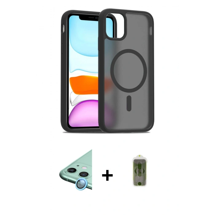 MARSİLYAN™- iPhone 12 Kılıf Siluet Minimal Prime - Siyah Joko Magic 5D Hayalet Cam + Raze Metal Kamera Lens - MI