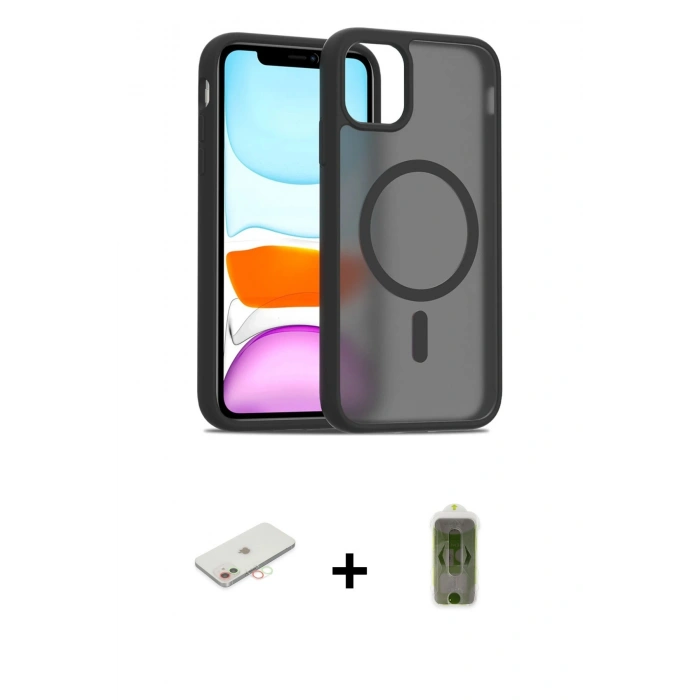 MARSİLYAN™- iPhone 12 Kılıf Siluet Minimal Prime - Siyah Joko Magic 5D Hayalet Cam + Renkli Kamera Lens Koruma Cam - YL