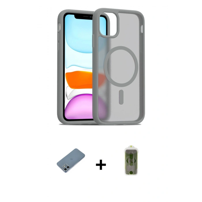 MARSİLYAN™- iPhone 12 Kılıf Siluet Minimal Prime - Siyah Joko Magic 5D Hayalet Cam + Shine Kamera Lens Koruma Cam - SABE
