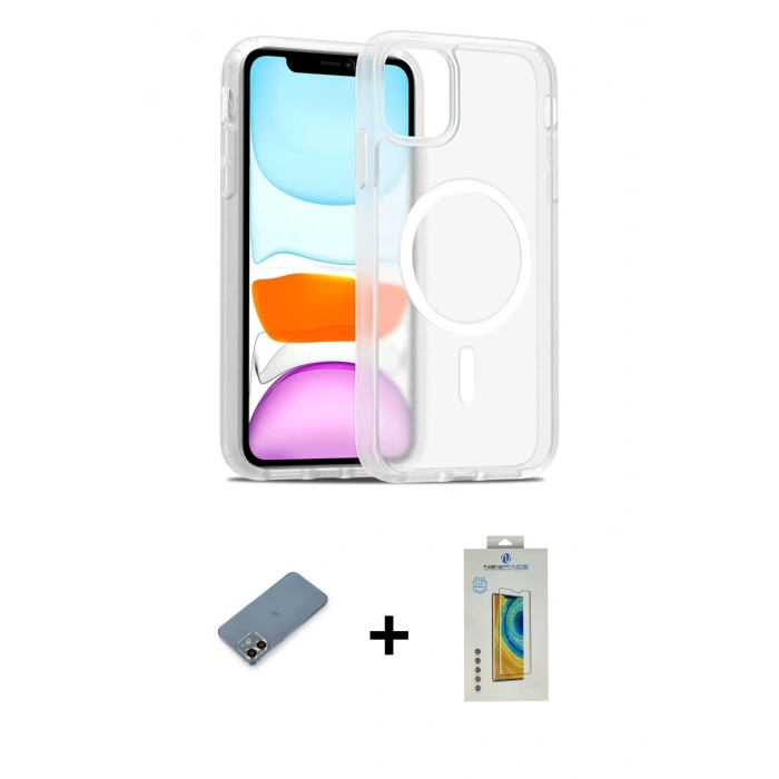 MARSİLYAN™- iPhone 12 Kılıf Siluet Minimal Prime - Siyah Polymer Nano Ekran Koruyucu + Metal Kamera Lens Koruma Cam - GD