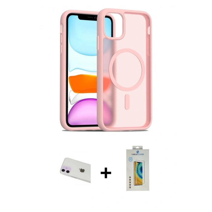 MARSİLYAN™- iPhone 12 Kılıf Siluet Minimal Prime - Siyah Polymer Nano Ekran Koruyucu + Rainbow Kamera Lens Koruma Cam - MR