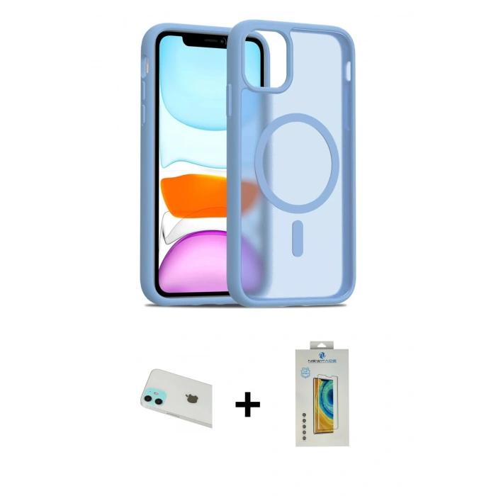 MARSİLYAN™- iPhone 12 Kılıf Siluet Minimal Prime - Siyah Polymer Nano Ekran Koruyucu + Rainbow Kamera Lens Koruma Cam - YL