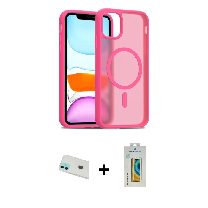 MARSİLYAN™- iPhone 12 Kılıf Siluet Minimal Prime - Siyah Polymer Nano Ekran Koruyucu + Rainbow Kamera Lens Koruma Cam - YL
