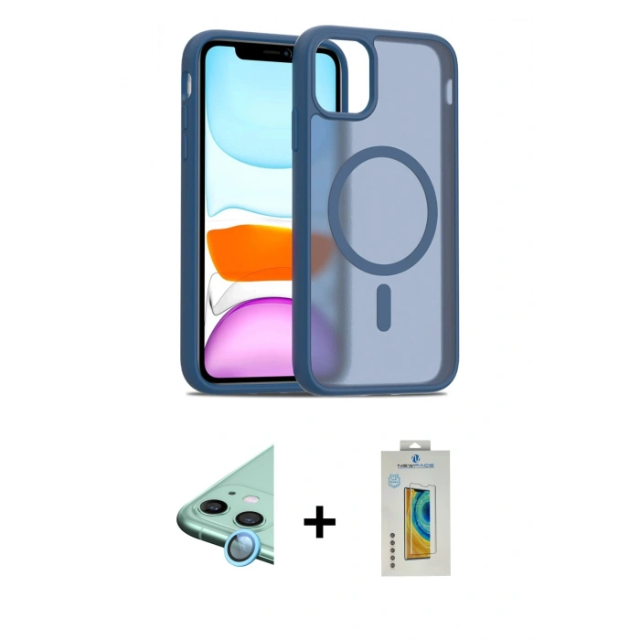 MARSİLYAN™- iPhone 12 Kılıf Siluet Minimal Prime - Siyah Polymer Nano Ekran Koruyucu + Raze Metal Kamera Lens - MI