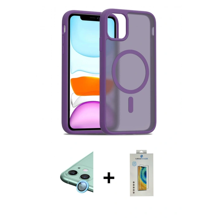 MARSİLYAN™- iPhone 12 Kılıf Siluet Minimal Prime - Siyah Polymer Nano Ekran Koruyucu + Raze Metal Kamera Lens - MI