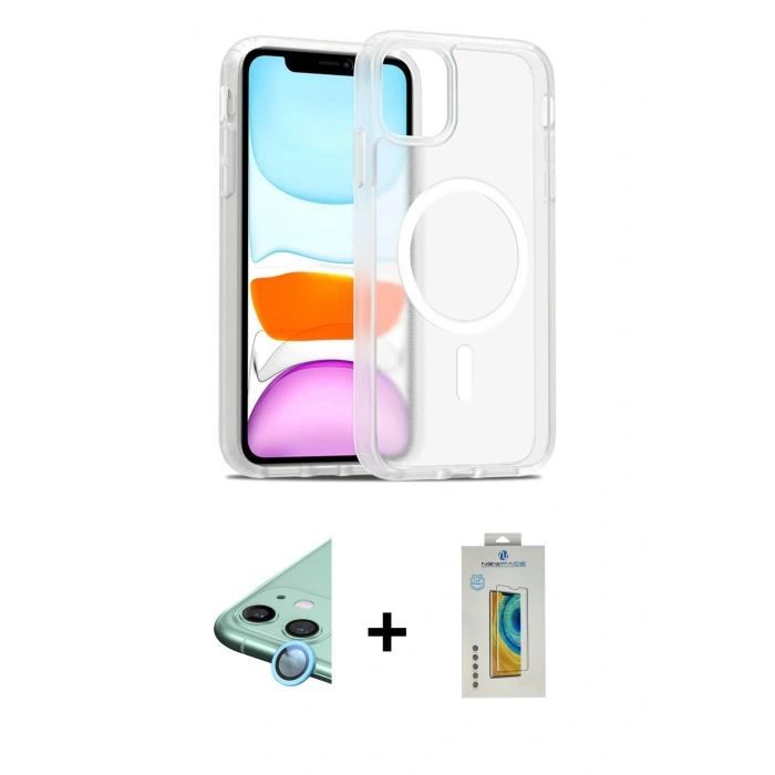 MARSİLYAN™- iPhone 12 Kılıf Siluet Minimal Prime - Siyah Polymer Nano Ekran Koruyucu + Raze Metal Kamera Lens - MI