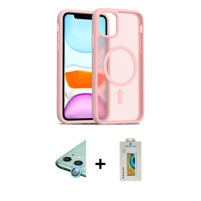 MARSİLYAN™- iPhone 12 Kılıf Siluet Minimal Prime - Siyah Polymer Nano Ekran Koruyucu + Raze Metal Kamera Lens - MI