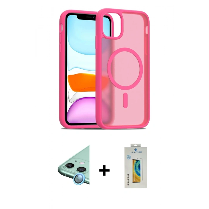 MARSİLYAN™- iPhone 12 Kılıf Siluet Minimal Prime - Siyah Polymer Nano Ekran Koruyucu + Raze Metal Kamera Lens - MI