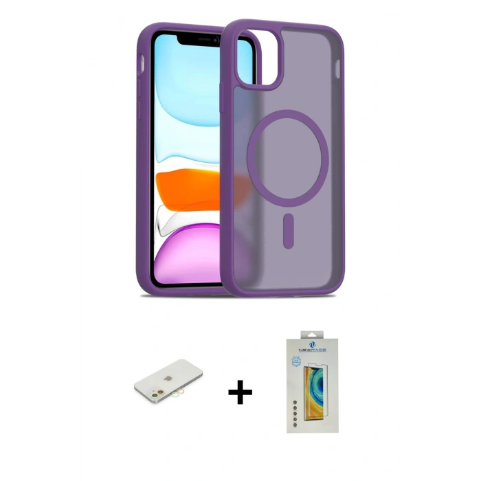 MARSİLYAN™- iPhone 12 Kılıf Siluet Minimal Prime - Siyah Polymer Nano Ekran Koruyucu + Renkli Kamera Lens Koruma Cam - TU