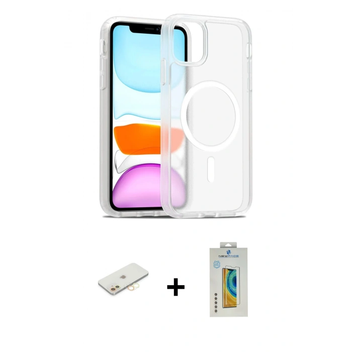 MARSİLYAN™- iPhone 12 Kılıf Siluet Minimal Prime - Siyah Polymer Nano Ekran Koruyucu + Renkli Kamera Lens Koruma Cam - SI