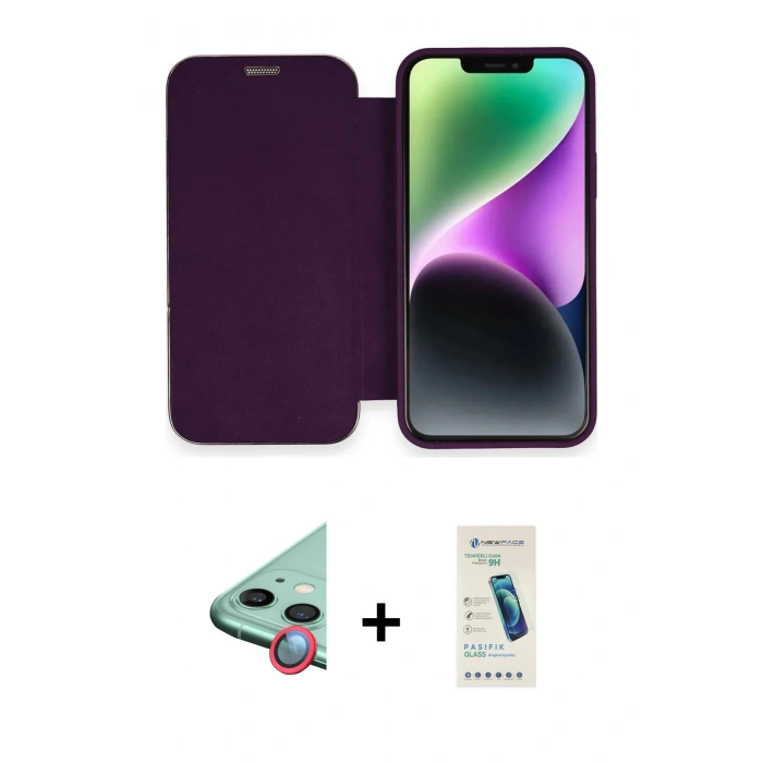 MARSİLYAN™- iPhone 12 Kılıf Siluet Minimal Serisi - Şeffaf Pasifik Cam Ekran Koruyucu + Raze Metal Kamera Lens - KI