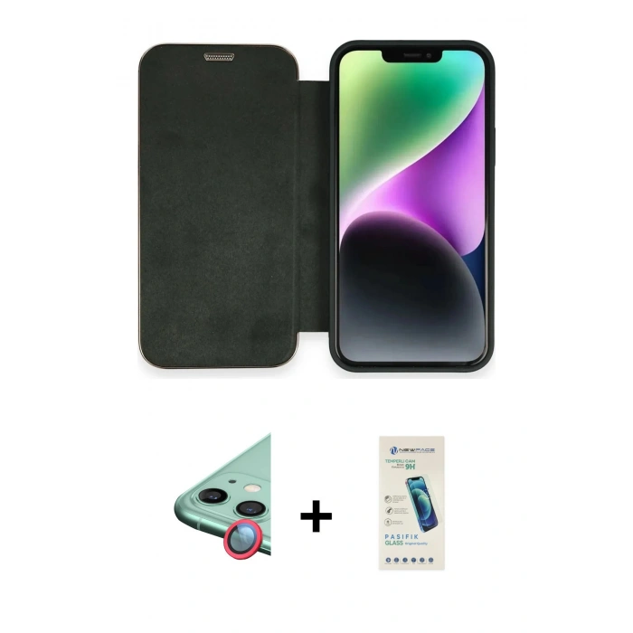 MARSİLYAN™- iPhone 12 Kılıf Siluet Minimal Serisi - Şeffaf Pasifik Cam Ekran Koruyucu + Raze Metal Kamera Lens - KI