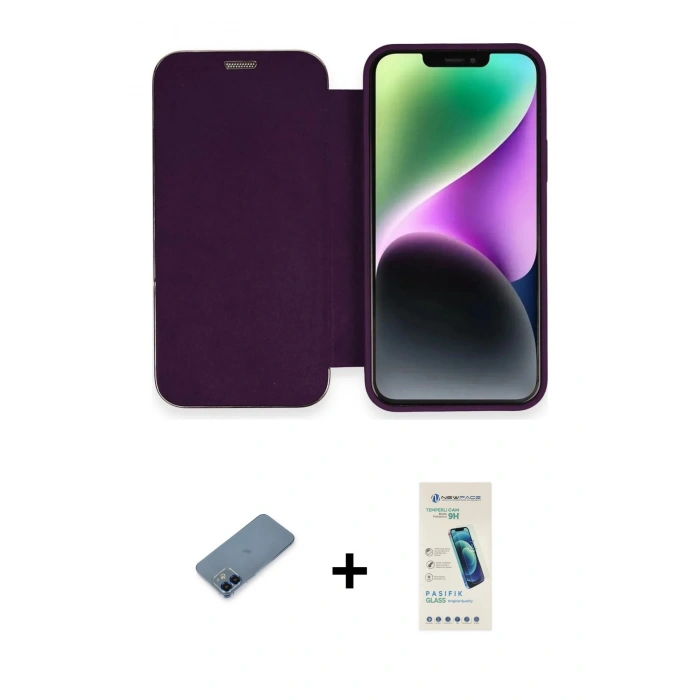 MARSİLYAN™- iPhone 12 Kılıf Siluet Minimal Serisi - Şeffaf Pasifik Cam Ekran Koruyucu + Metal Kamera Lens Koruma Cam - MI