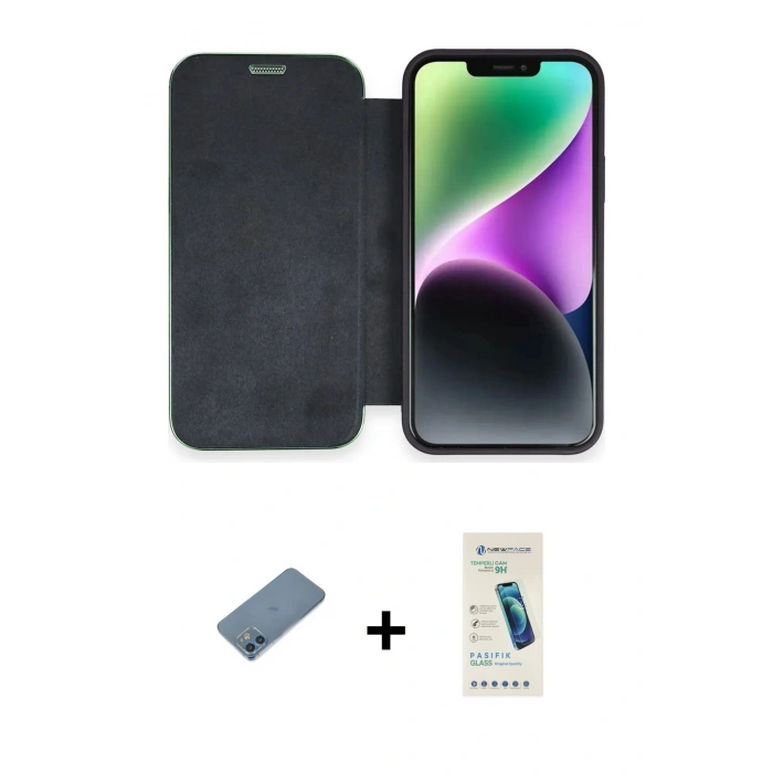 MARSİLYAN™- iPhone 12 Kılıf Siluet Minimal Serisi - Şeffaf Pasifik Cam Ekran Koruyucu + Shine Kamera Lens Koruma Cam - MI