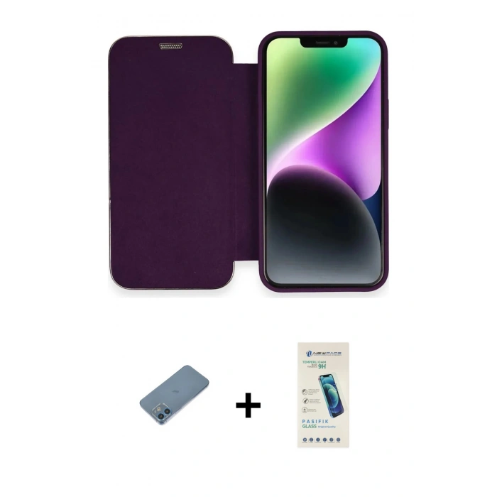 MARSİLYAN™- iPhone 12 Kılıf Siluet Minimal Serisi - Şeffaf Pasifik Cam Ekran Koruyucu + Shine Kamera Lens Koruma Cam - MI