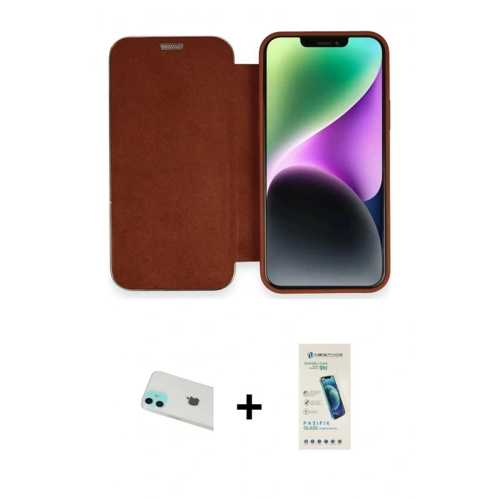 MARSİLYAN™- iPhone 12 Kılıf Siluet Minimal Serisi - Şeffaf Pasifik Cam Ekran Koruyucu + Rainbow Kamera Lens Koruma Cam - YL