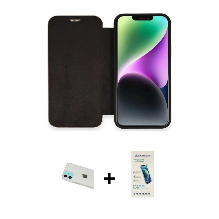 MARSİLYAN™- iPhone 12 Kılıf Siluet Minimal Serisi - Şeffaf Pasifik Cam Ekran Koruyucu + Rainbow Kamera Lens Koruma Cam - YL