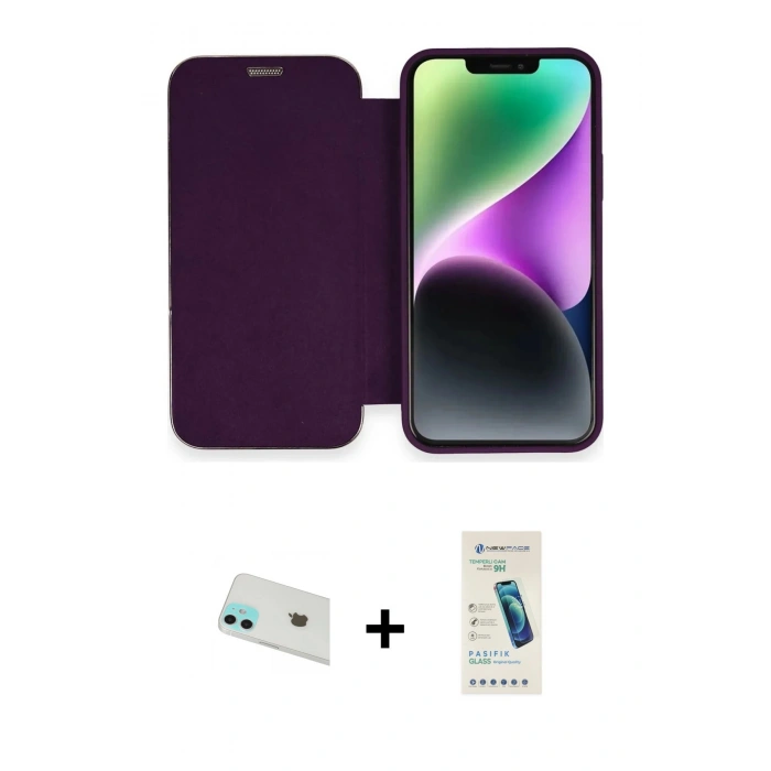 MARSİLYAN™- iPhone 12 Kılıf Siluet Minimal Serisi - Şeffaf Pasifik Cam Ekran Koruyucu + Rainbow Kamera Lens Koruma Cam - YL