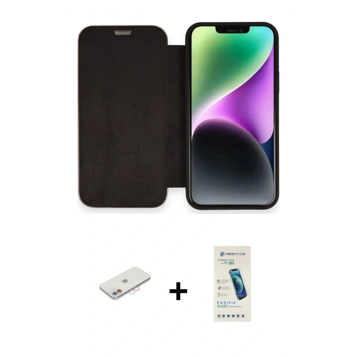 MARSİLYAN™- iPhone 12 Kılıf Siluet Minimal Serisi - Şeffaf Pasifik Cam Ekran Koruyucu + Renkli Kamera Lens Koruma Cam - PE