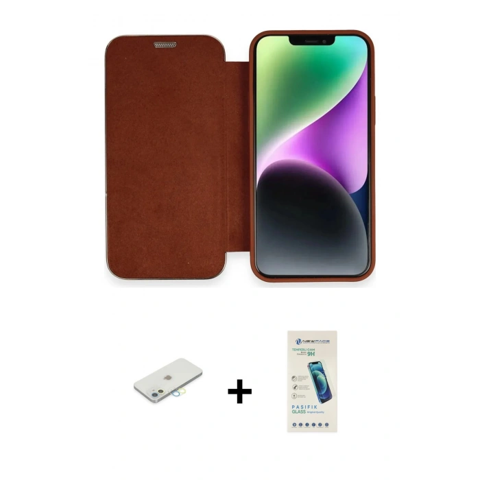 MARSİLYAN™- iPhone 12 Kılıf Siluet Minimal Serisi - Şeffaf Pasifik Cam Ekran Koruyucu + Renkli Kamera Lens Koruma Cam - SI