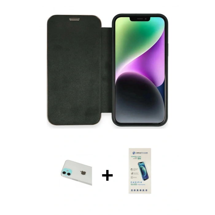 MARSİLYAN™- iPhone 12 Kılıf Siluet Minimal Serisi - Şeffaf Pasifik Cam Ekran Koruyucu + Rainbow Kamera Lens Koruma Cam - YL