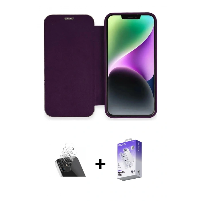 MARSİLYAN™- iPhone 12 Kılıf Siluet Minimal Serisi - Siyah Bilvis 5in1 3D Magic Cam Ekran Koruyucu + Kamera Lens Koruma Cam - SF