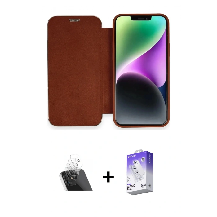 MARSİLYAN™- iPhone 12 Kılıf Siluet Minimal Serisi - Siyah Bilvis 5in1 3D Magic Cam Ekran Koruyucu + Kamera Lens Koruma Cam - SF