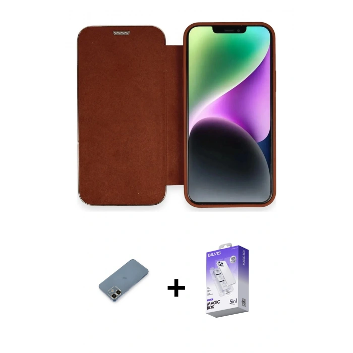 MARSİLYAN™- iPhone 12 Kılıf Siluet Minimal Serisi - Siyah Bilvis 5in1 3D Magic Cam Ekran Koruyucu + Metal Kamera Lens Koruma Cam - GD