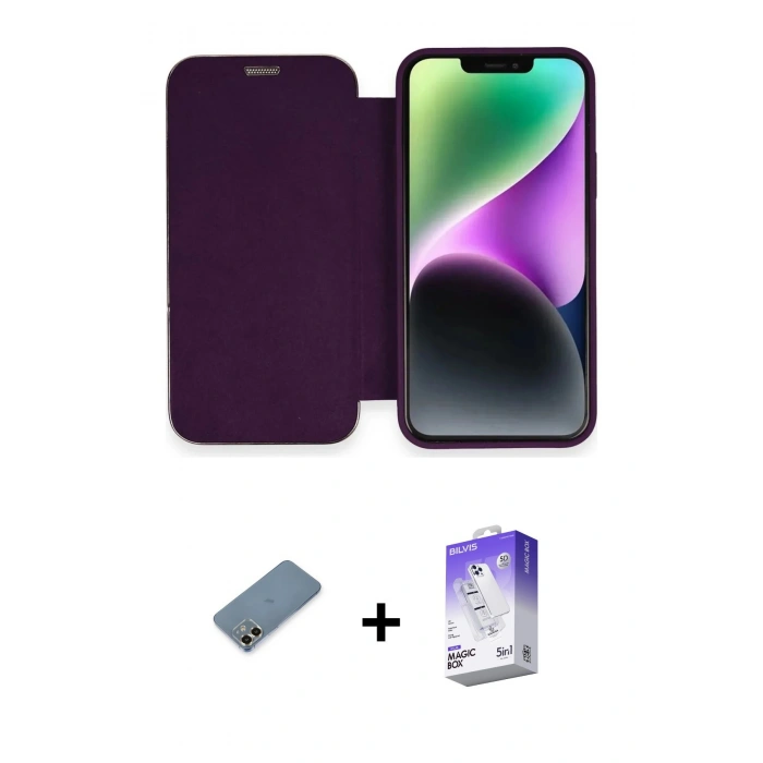 MARSİLYAN™- iPhone 12 Kılıf Siluet Minimal Serisi - Siyah Bilvis 5in1 3D Magic Cam Ekran Koruyucu + Metal Kamera Lens Koruma Cam - GD