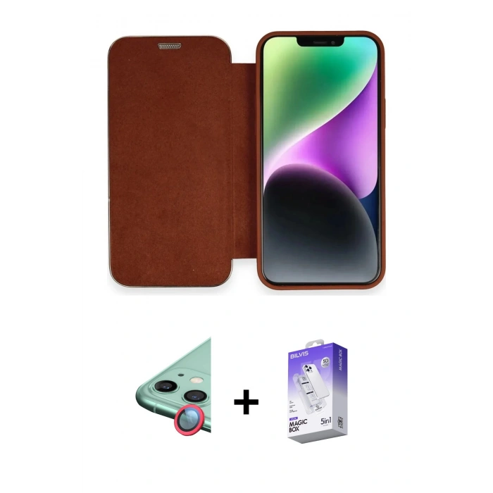 MARSİLYAN™- iPhone 12 Kılıf Siluet Minimal Serisi - Siyah Bilvis 5in1 3D Magic Cam Ekran Koruyucu + Raze Metal Kamera Lens - KI