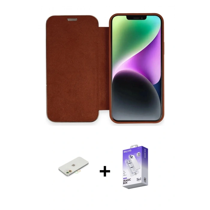 MARSİLYAN™- iPhone 12 Kılıf Siluet Minimal Serisi - Siyah Bilvis 5in1 3D Magic Cam Ekran Koruyucu + Renkli Kamera Lens Koruma Cam - TU
