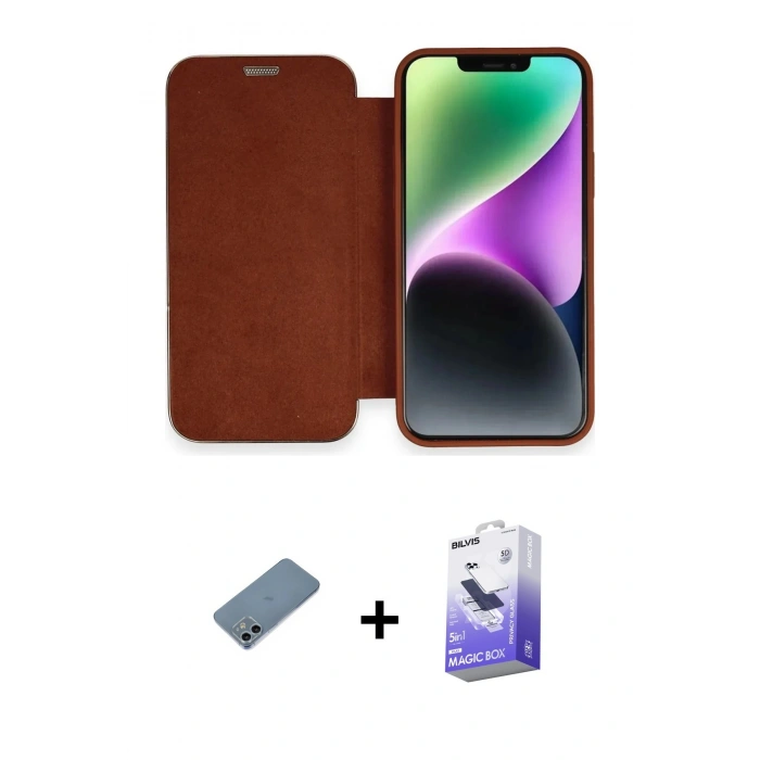 MARSİLYAN™- iPhone 12 Kılıf Siluet Minimal Serisi - Siyah Bilvis 5in1 5D Magic Hayalet Cam Ekran Koruyucu + Shine Kamera Lens Koruma Cam - SABE