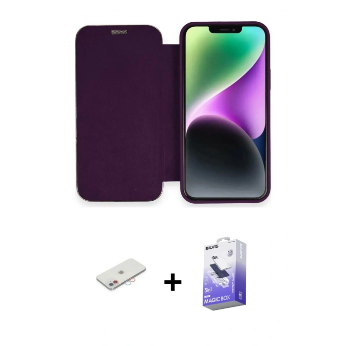 MARSİLYAN™- iPhone 12 Kılıf Siluet Minimal Serisi - Siyah Bilvis 5in1 5D Magic Hayalet Cam Ekran Koruyucu + Renkli Kamera Lens Koruma Cam - PE