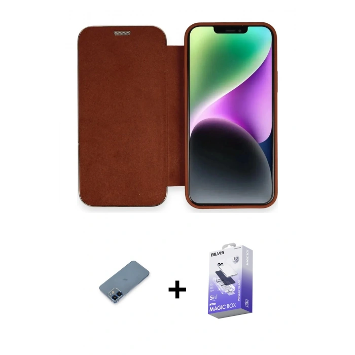 MARSİLYAN™- iPhone 12 Kılıf Siluet Minimal Serisi - Siyah Bilvis 5in1 5D Magic Hayalet Cam Ekran Koruyucu + Metal Kamera Lens Koruma Cam - MI