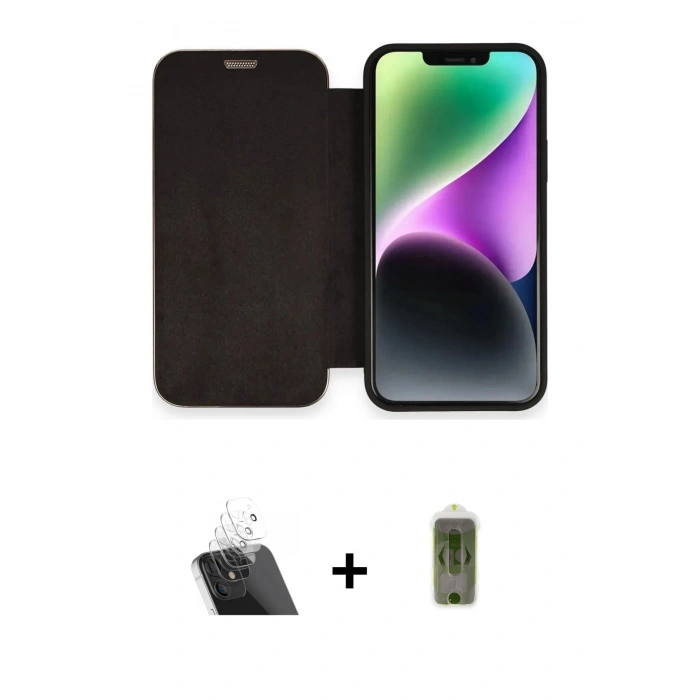MARSİLYAN™- iPhone 12 Kılıf Siluet Minimal Serisi - Siyah Joko Magic 5D Hayalet Cam + Kamera Lens Koruma Cam - SF