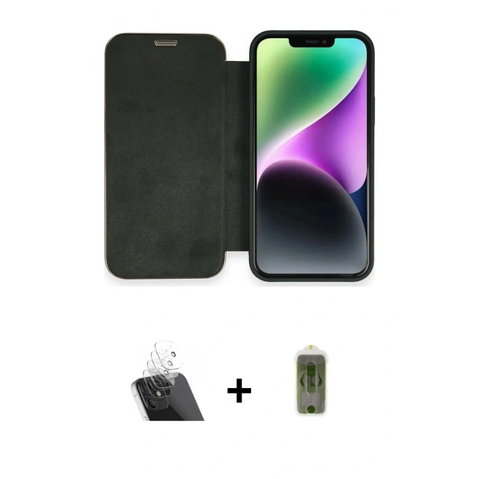 MARSİLYAN™- iPhone 12 Kılıf Siluet Minimal Serisi - Siyah Joko Magic 5D Hayalet Cam + Kamera Lens Koruma Cam - SF