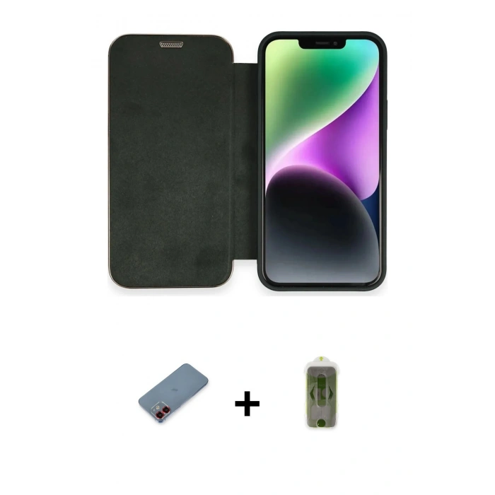 MARSİLYAN™- iPhone 12 Kılıf Siluet Minimal Serisi - Siyah Joko Magic 5D Hayalet Cam + Metal Kamera Lens Koruma Cam - KI