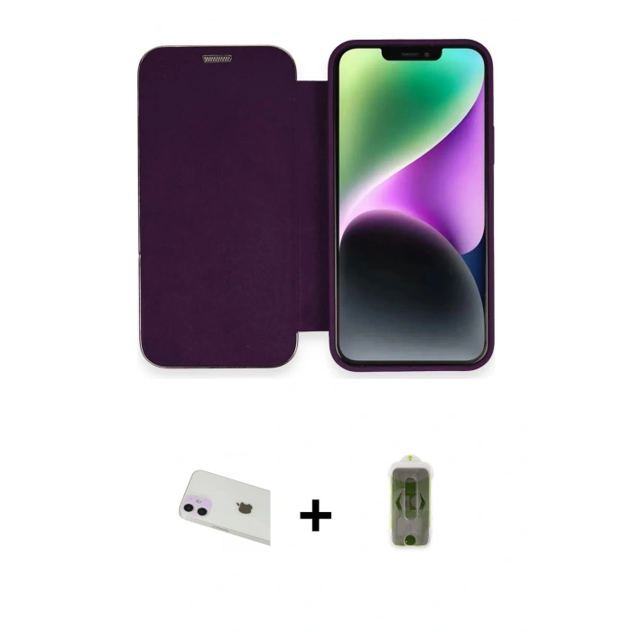 MARSİLYAN™- iPhone 12 Kılıf Siluet Minimal Serisi - Siyah Joko Magic 5D Hayalet Cam + Rainbow Kamera Lens Koruma Cam - MR