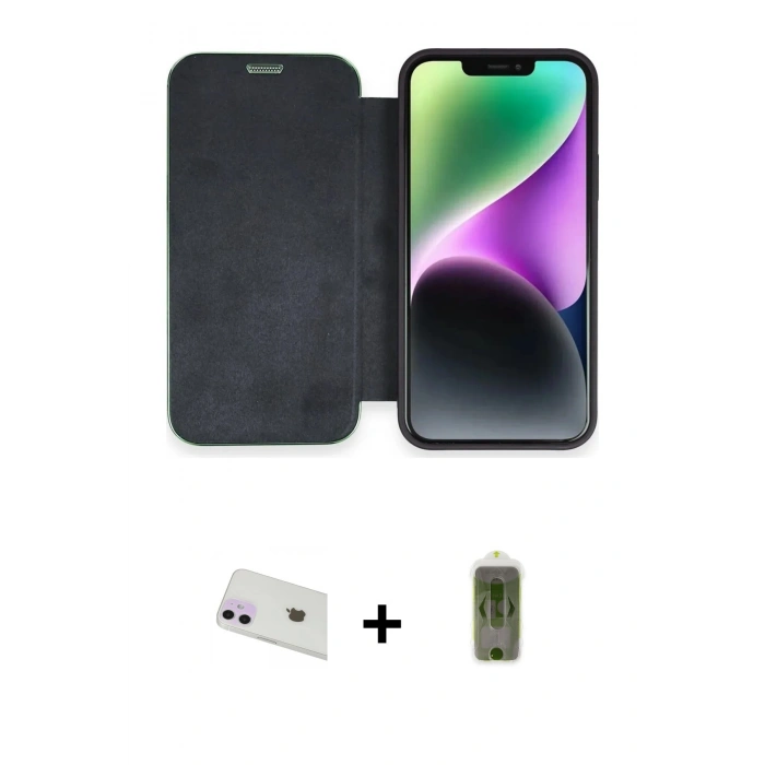 MARSİLYAN™- iPhone 12 Kılıf Siluet Minimal Serisi - Siyah Joko Magic 5D Hayalet Cam + Rainbow Kamera Lens Koruma Cam - MR