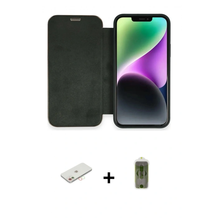 MARSİLYAN™- iPhone 12 Kılıf Siluet Minimal Serisi - Siyah Joko Magic 5D Hayalet Cam + Renkli Kamera Lens Koruma Cam - YL