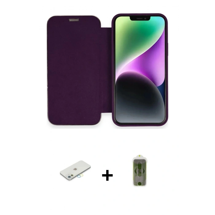 MARSİLYAN™- iPhone 12 Kılıf Siluet Minimal Serisi - Siyah Joko Magic 5D Hayalet Cam + Renkli Kamera Lens Koruma Cam - SI