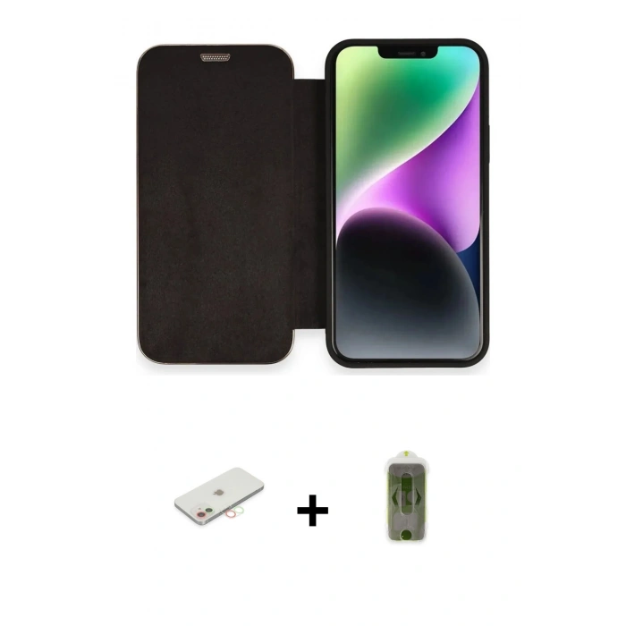 MARSİLYAN™- iPhone 12 Kılıf Siluet Minimal Serisi - Siyah Joko Magic 5D Hayalet Cam + Renkli Kamera Lens Koruma Cam - YL