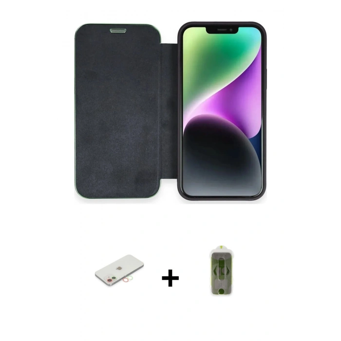 MARSİLYAN™- iPhone 12 Kılıf Siluet Minimal Serisi - Siyah Joko Magic 5D Hayalet Cam + Renkli Kamera Lens Koruma Cam - YL