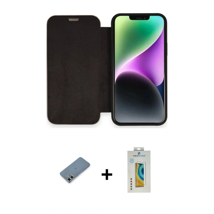 MARSİLYAN™- iPhone 12 Kılıf Siluet Minimal Serisi - Siyah Polymer Nano Ekran Koruyucu + Metal Kamera Lens Koruma Cam - AKYL